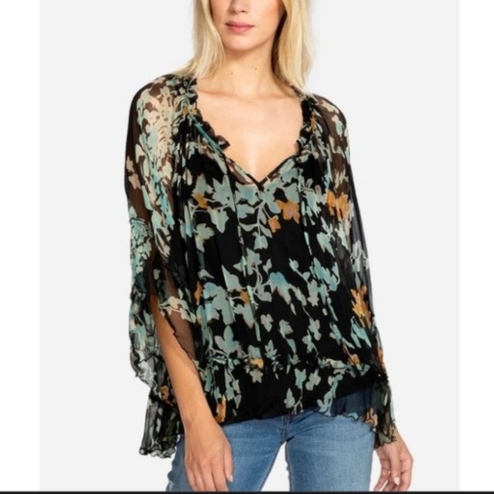 Love Johnny Was Lindsey Flared Top | 100% Silk